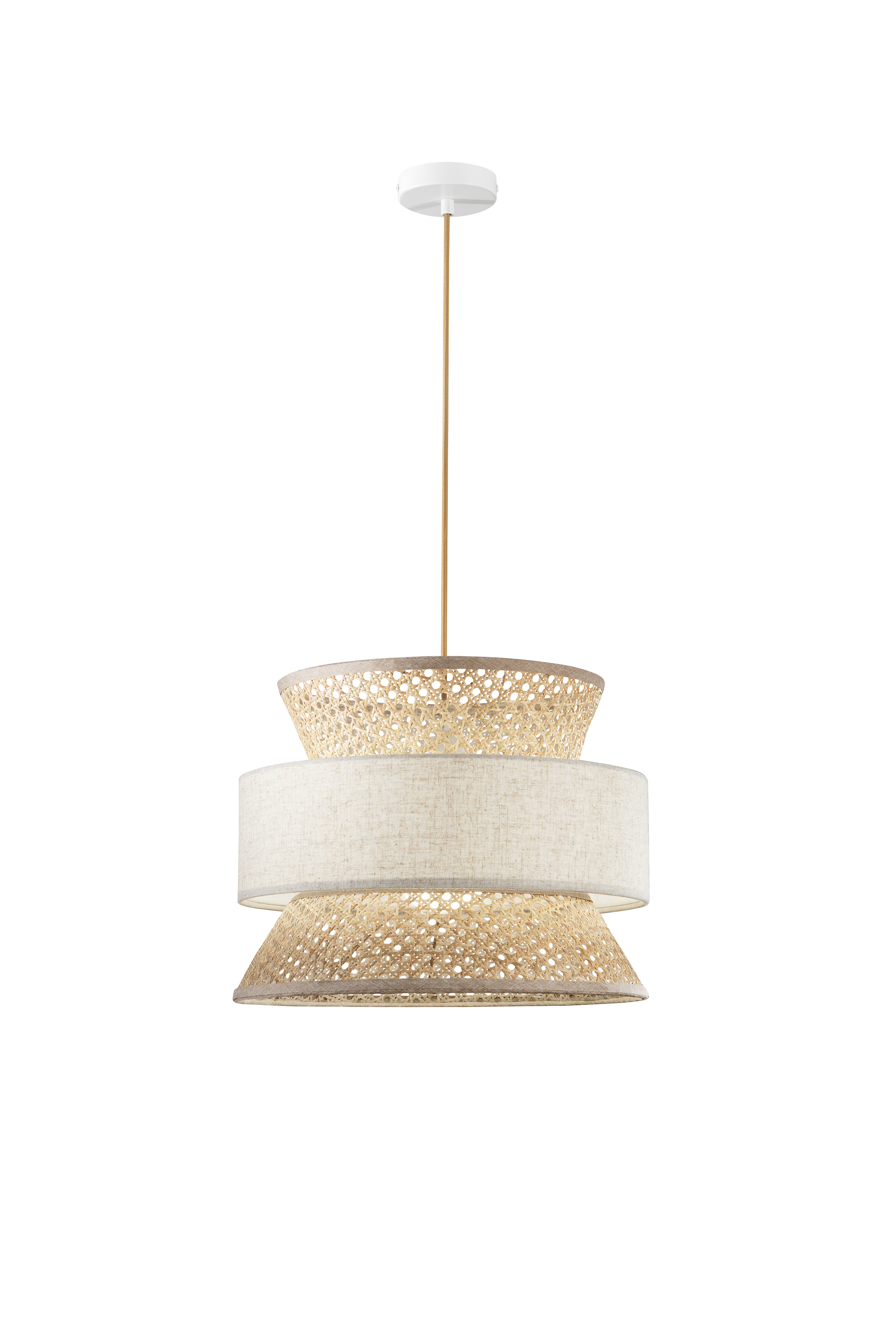 SOSPENSIONE GAZEBO BEIGE RATTAN NATURALE+BEIGE 1XE27 D40X200CM - Luce Ambiente e Design