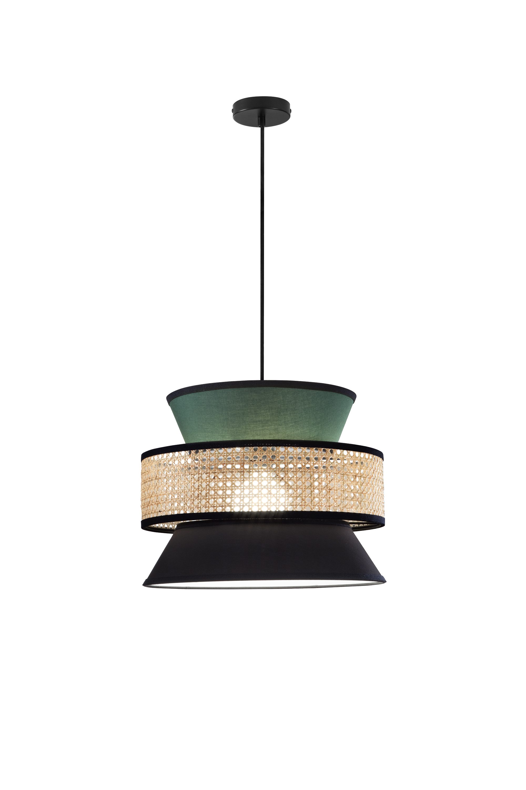 SOSPENSIONE GAZEBO VERDE+NERO+RATTAN NATURALE 1XE27 D40X200CM - Luce Ambiente e Design