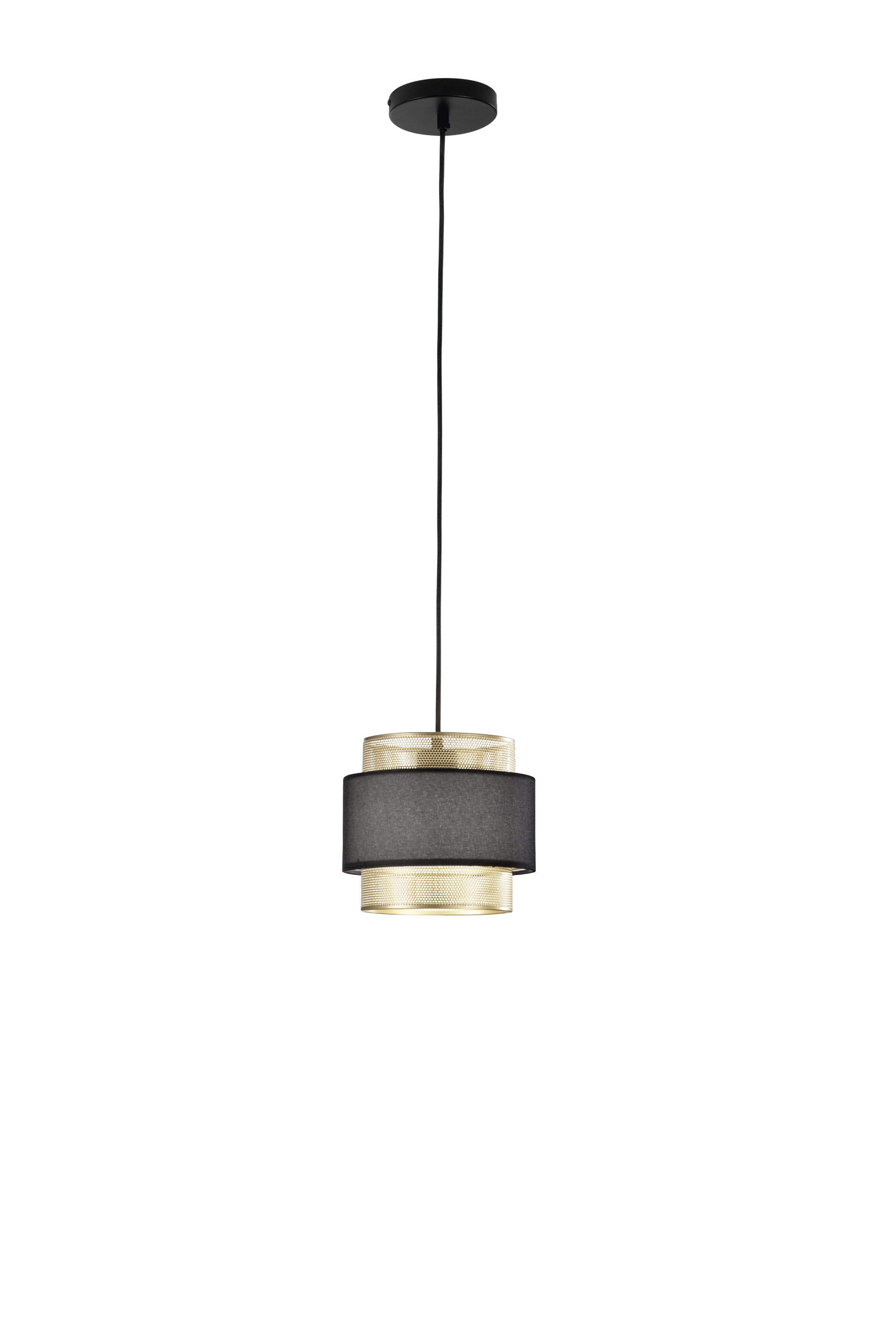 SOSPENSIONE LOUNGE SINGOLO PENDENTE ORO E NERO IN METALLO 1XE27 D21X200CM - Luce Ambiente e Design
