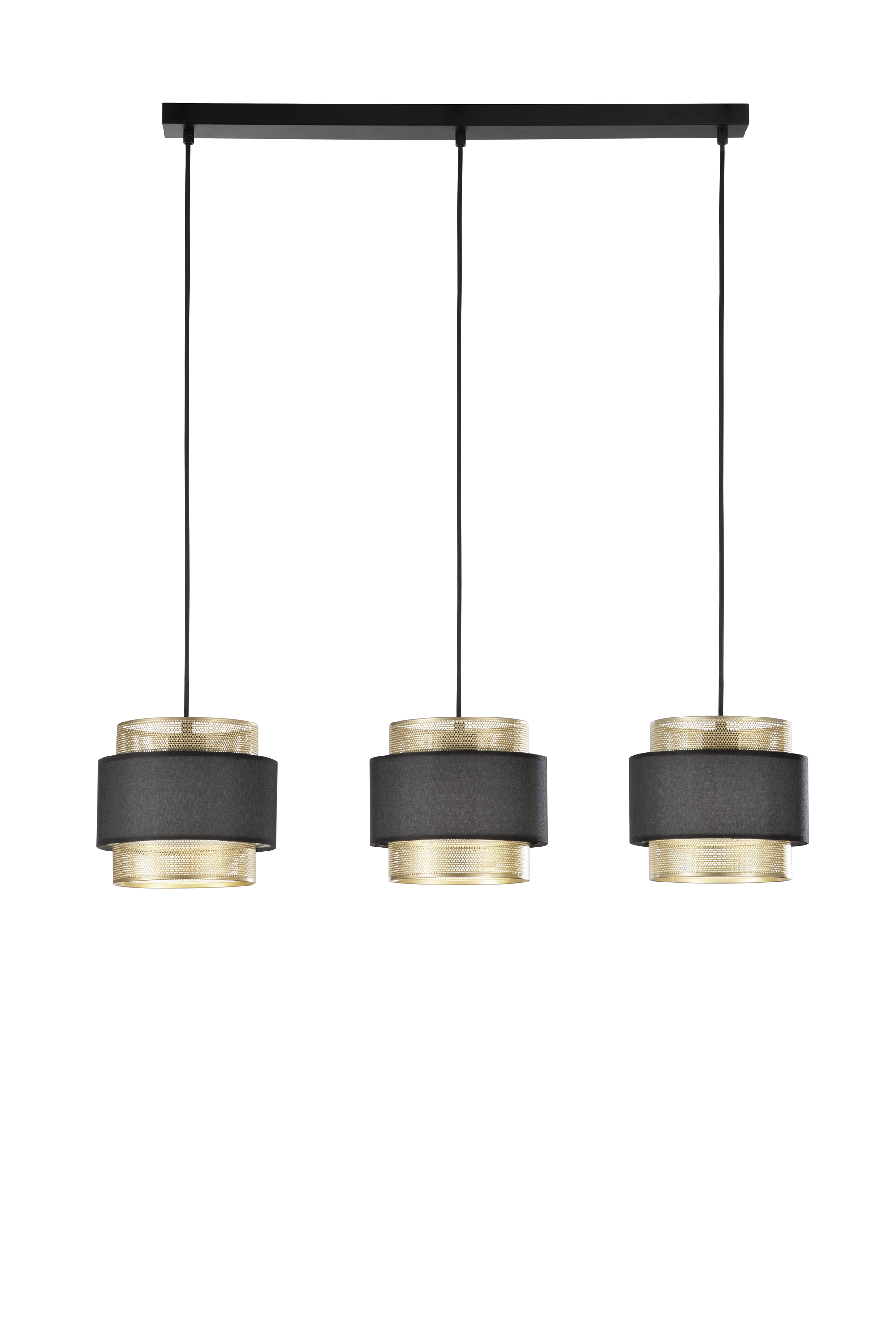 SOSPENSIONE LOUNGE TRE PENDENTI ORO E NERO IN METALLO 3XE27 85X21X200CM - Luce Ambiente e Design