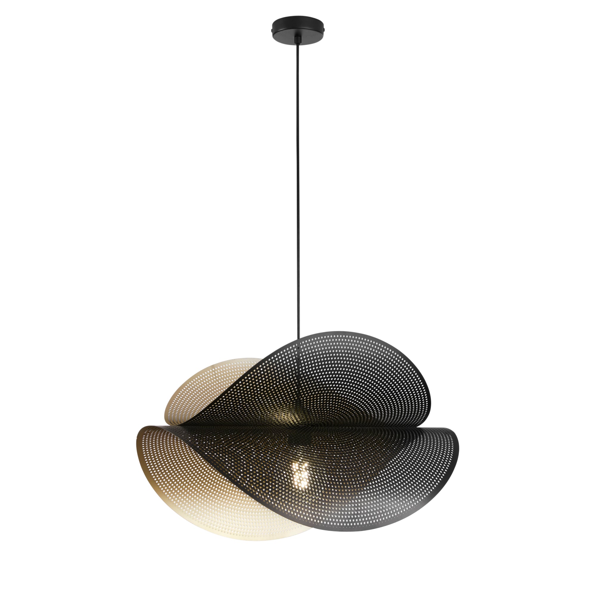 SOSPENSIONE RHEI-DOT NERA/ORO DOPPIO DIFFUSORE 1XE27 60X33X150CM - Luce Ambiente e Design
