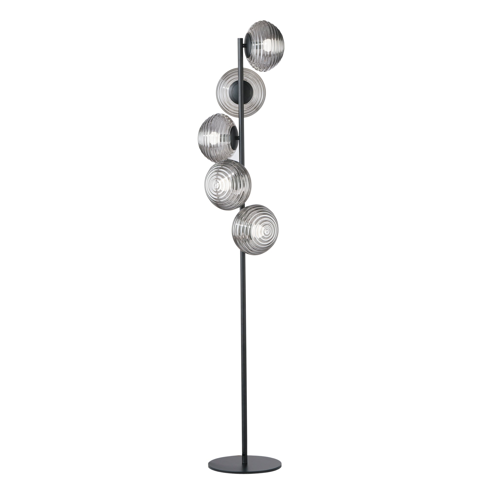 RIPPLE floor lamp in black metal with 5 smoked glass diffusers - Luce Ambiente e Design