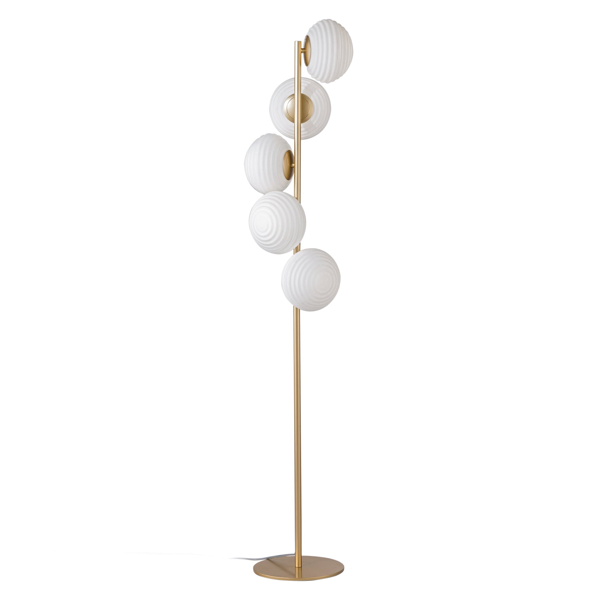 RIPPLE floor lamp in gold metal with 5 white glass diffusers - Luce Ambiente e Design