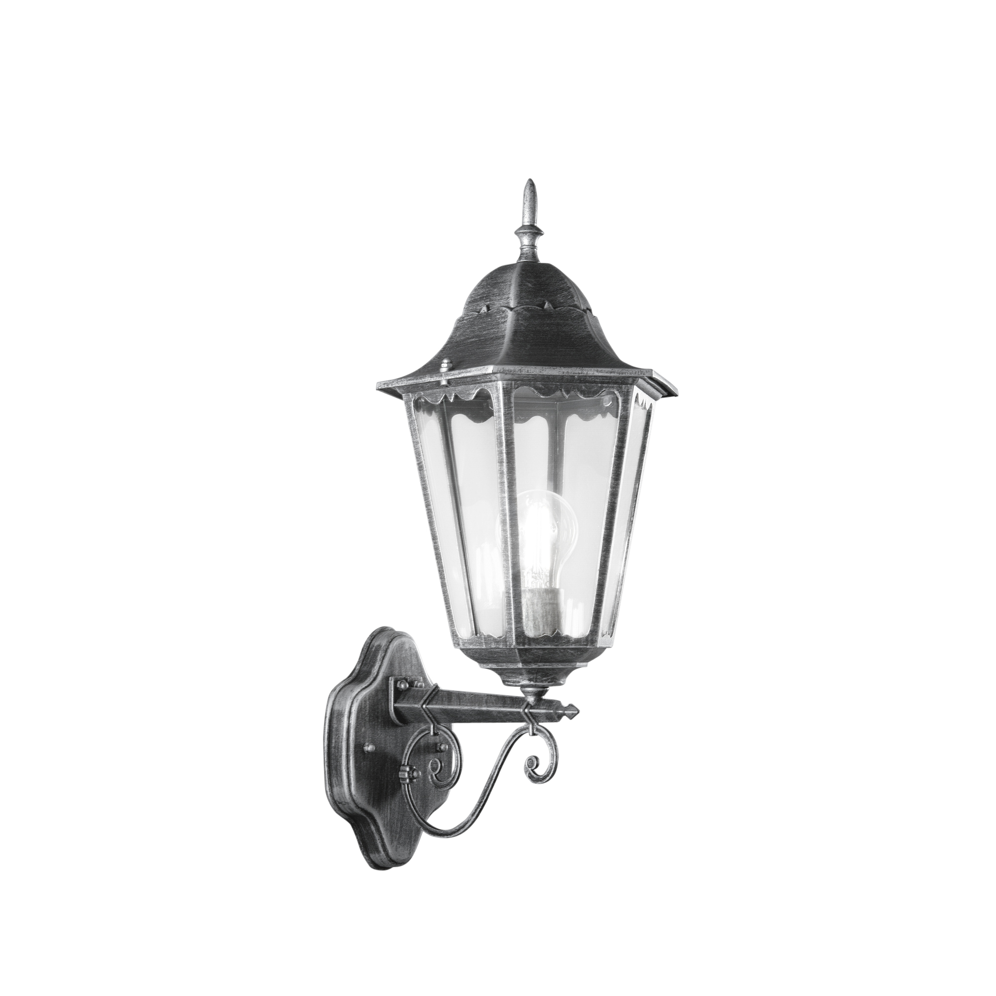 FIRENZE outdoor lantern black and silver with glass diffuser upward - Intec