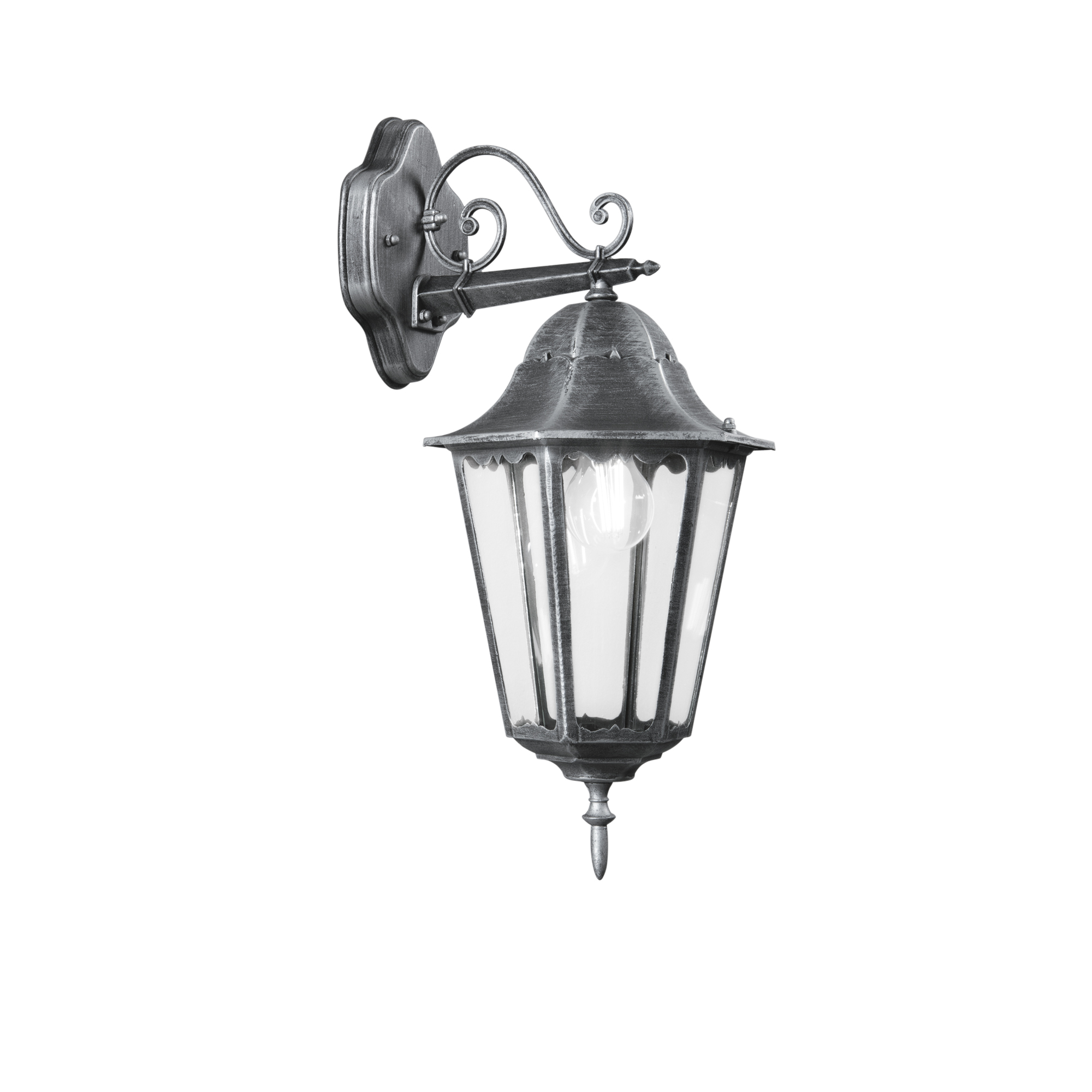 FIRENZE outdoor lantern black and silver with glass diffuser downward - Intec