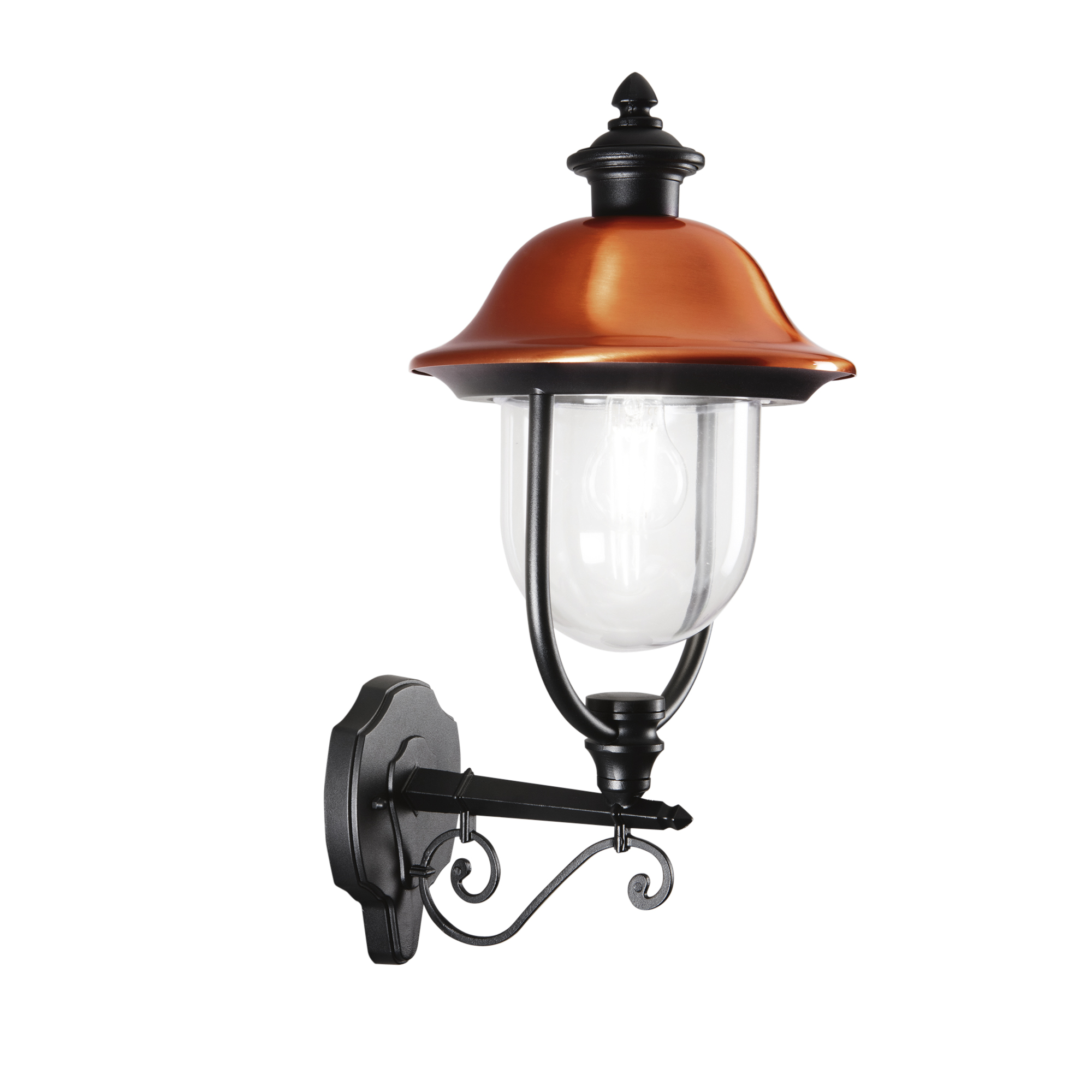 VENEZIA outdoor lantern wall light in black/copper aluminum with upward light - Intec