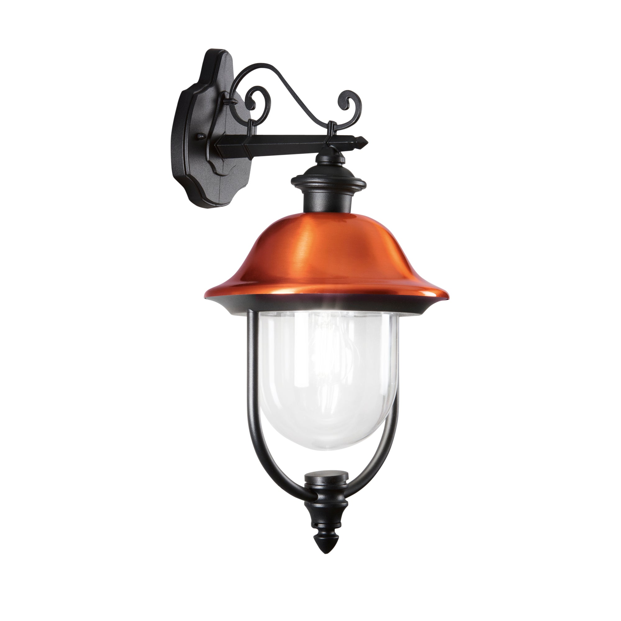 VENEZIA outdoor lantern wall light in black/copper aluminum with downward light - Intec