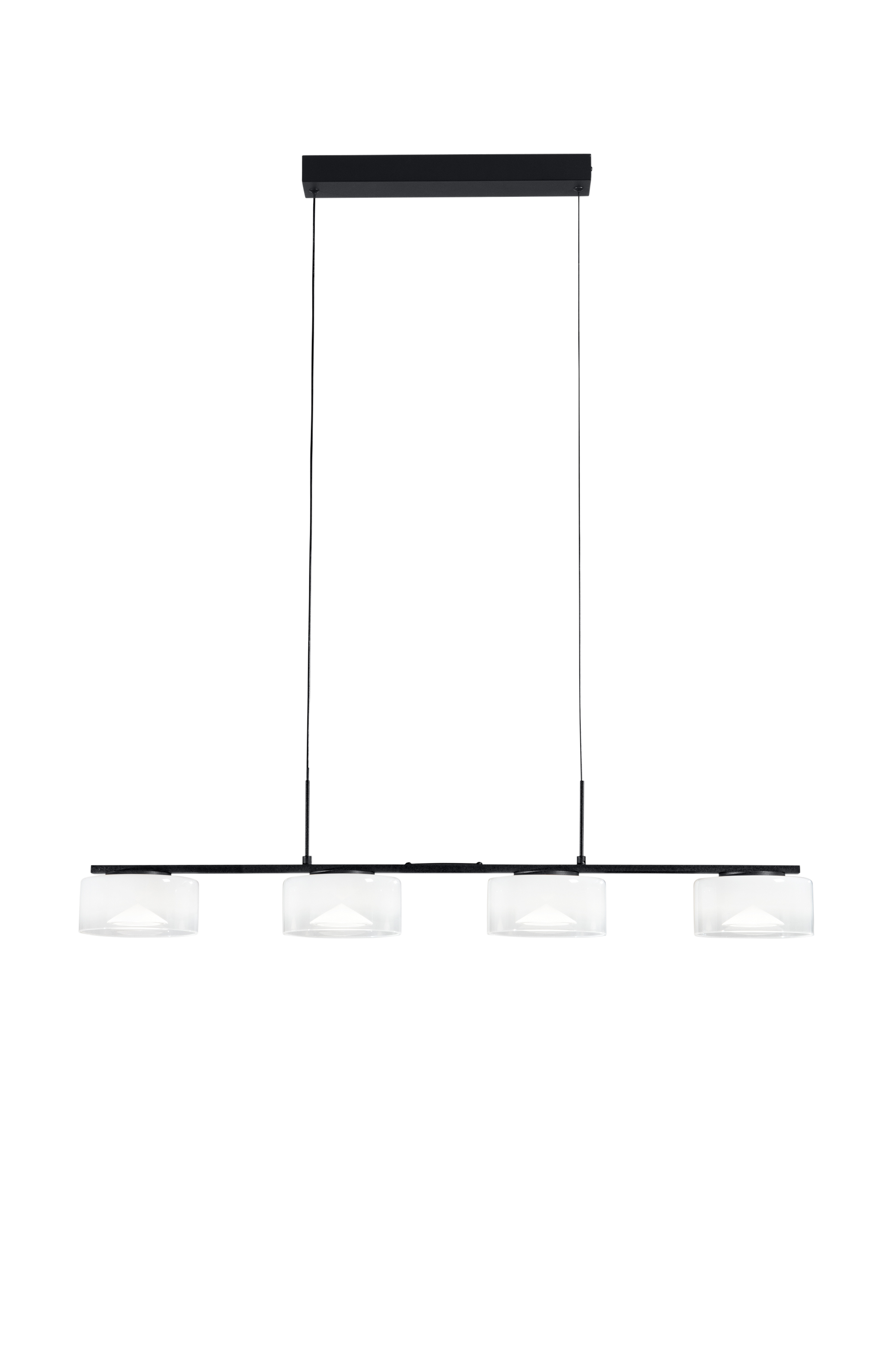 SOSPENSIONE LED EMILY BIANCA QUATTRO PENDENTI IN VETRO+METALLO 30W CCT 2700/3200/4000K 92X12X150CM - Luce Ambiente e Design